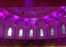 Uplighting pillars at a wedding.