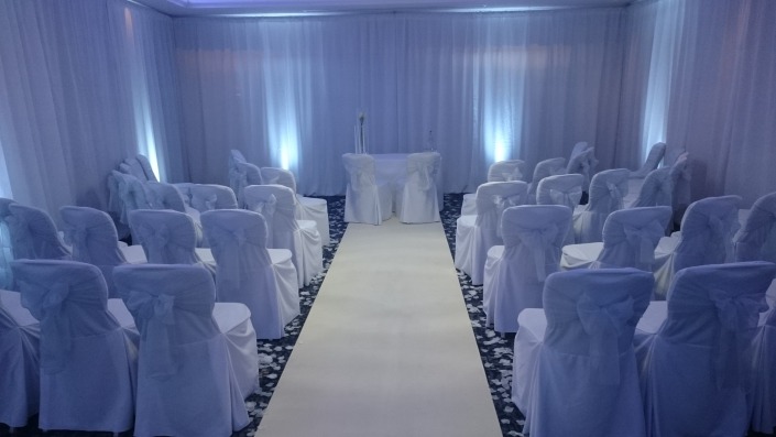 Solent Hotel and Spa Southampton Drapes carpet and uplighters for ceremony