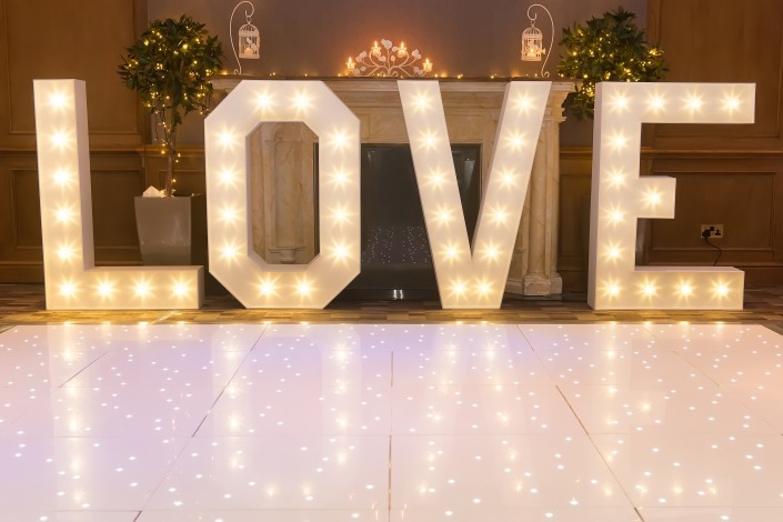 4ft LOVE and Dancefloor on hire at Hilton Southampton