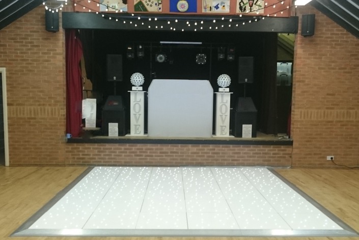 southwick memorial hall white led dancefloor and fairy light swags