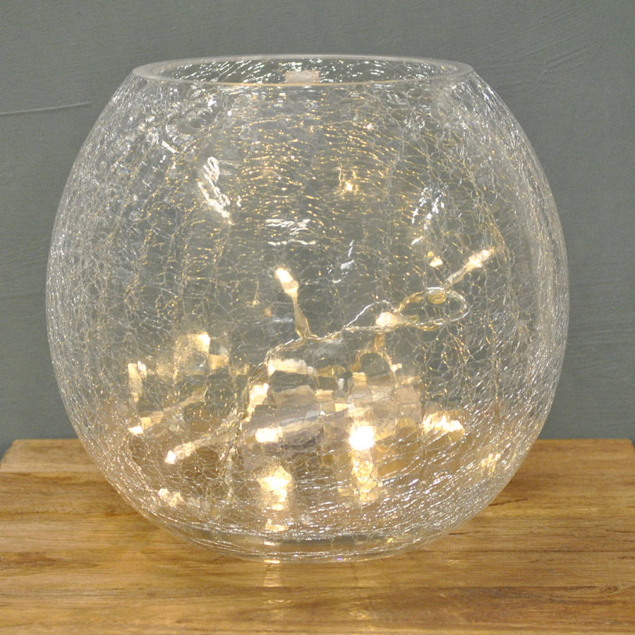 Spherical Crackle Cracked Glass Goldfish Bowl Vase Lizard Events Ltd